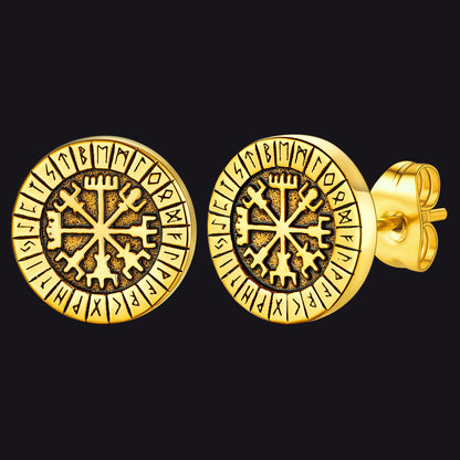 Norse Viking Compass Vegvisir Stud Earrings for
