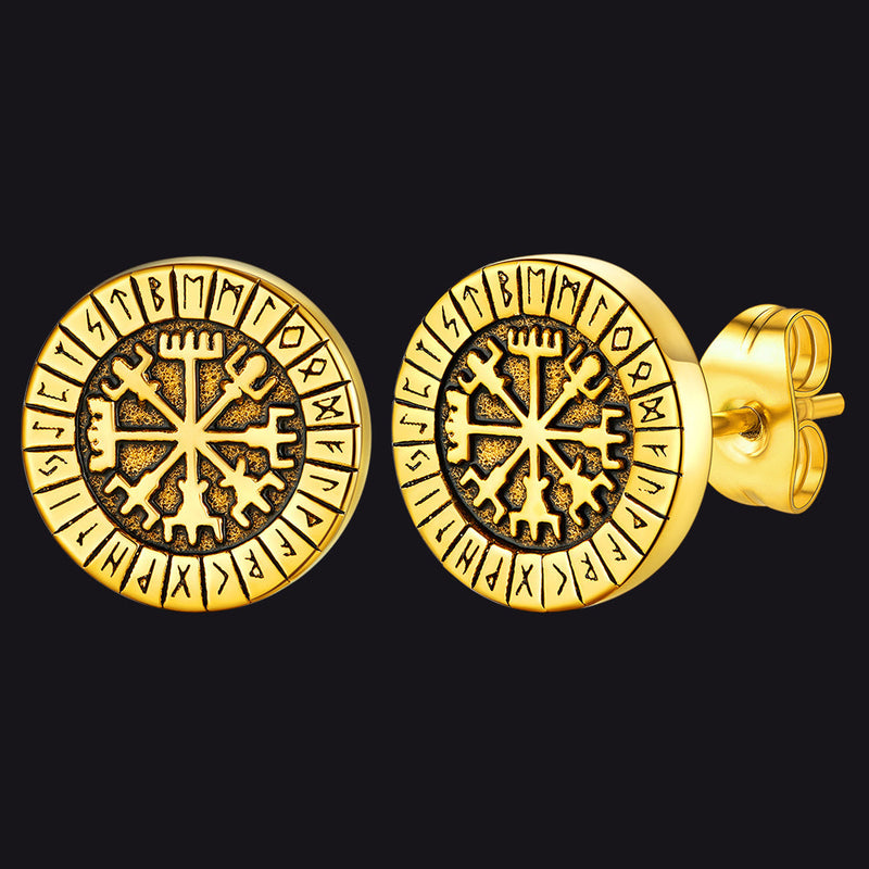 Norse Viking Compass Vegvisir Stud Earrings for