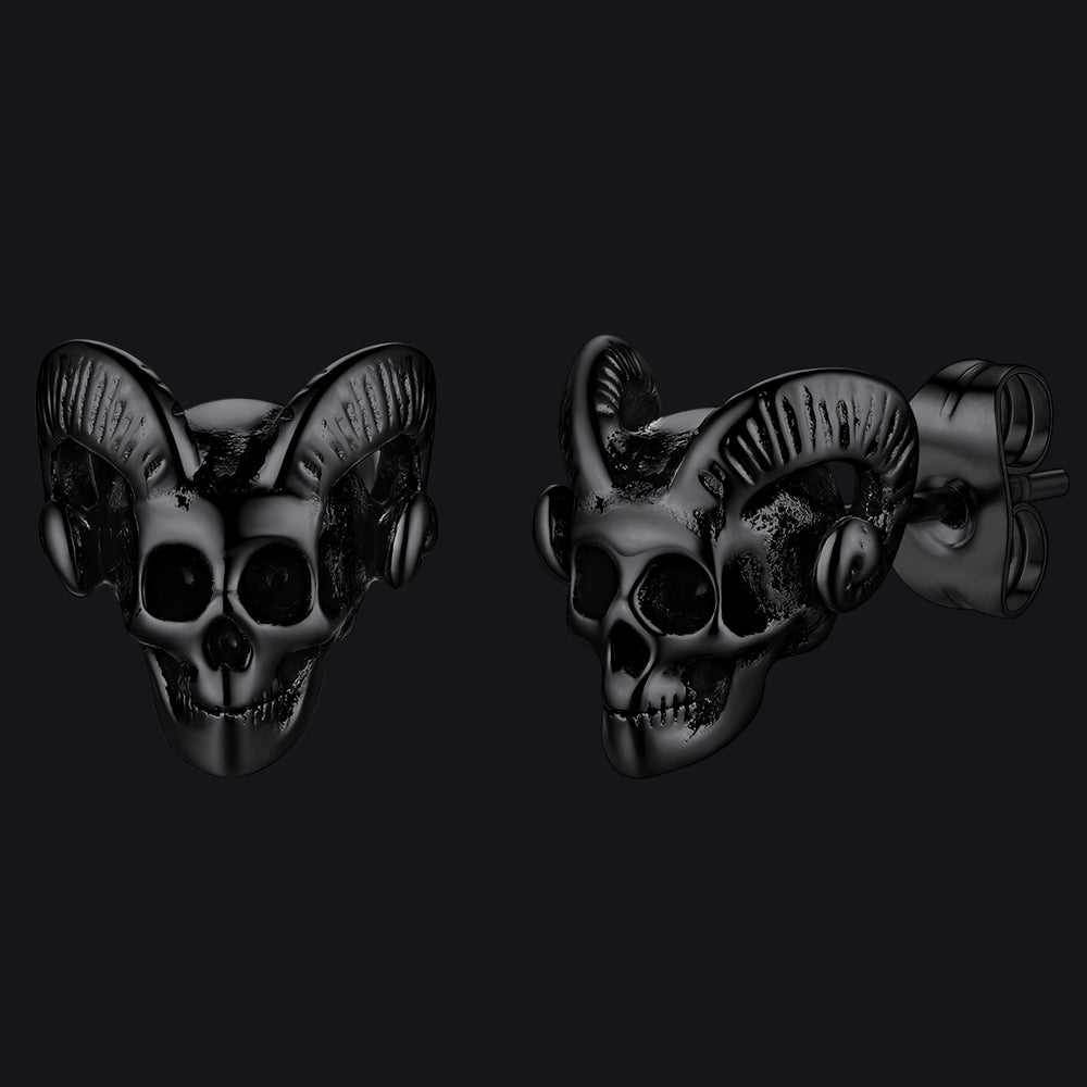 Satanic Baphomet Goat Skull Head Stud Earrings for