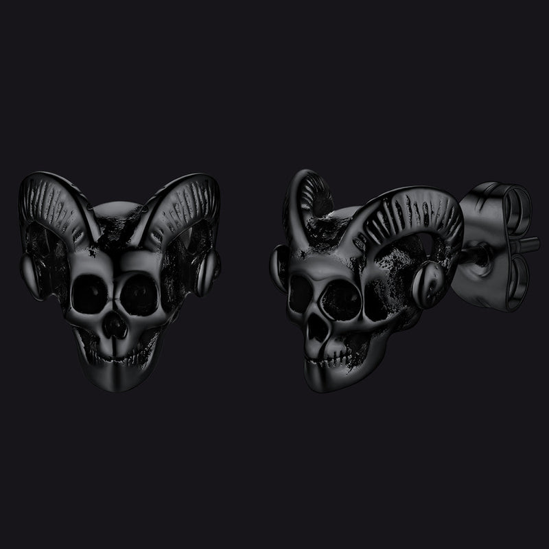 Satanic Baphomet Goat Skull Head Stud Earrings for