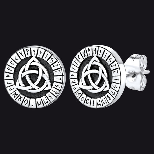 Viking Celtic Knot With Rune Stud Earrings for