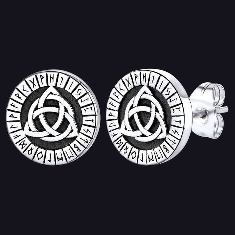 Viking Celtic Knot With Rune Stud Earrings for