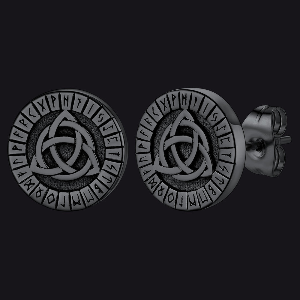 Viking Celtic Knot With Rune Stud Earrings for