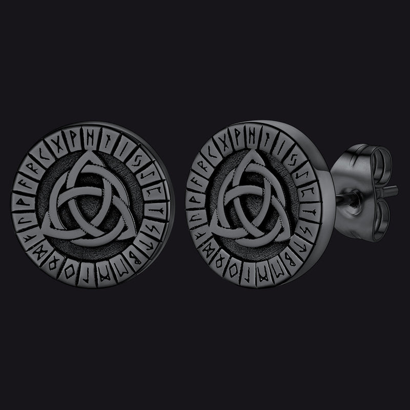 Viking Celtic Knot With Rune Stud Earrings for