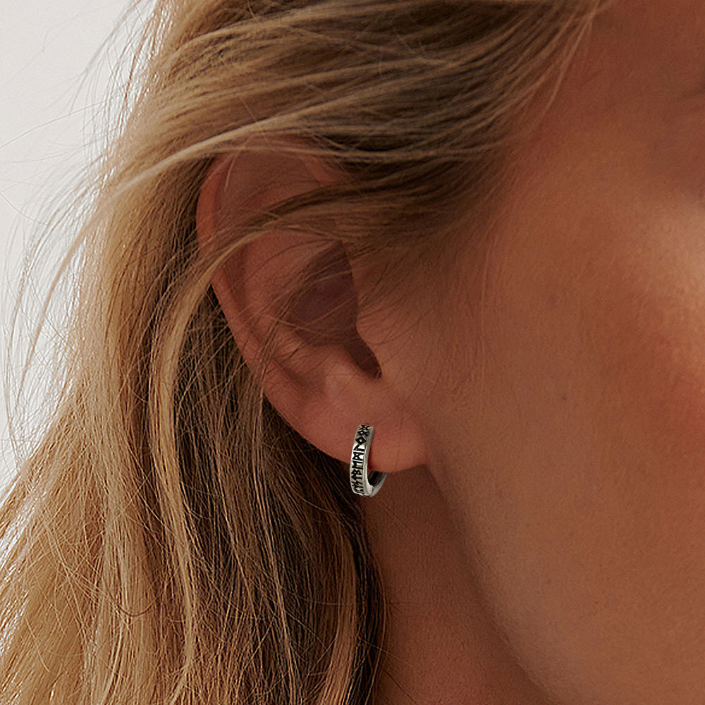 Norse Viking Runes Hoop Huggie Earrings for