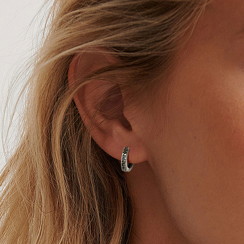 Norse Viking Runes Hoop Huggie Earrings for