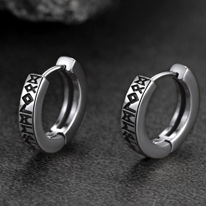 Norse Viking Runes Hoop Huggie Earrings for