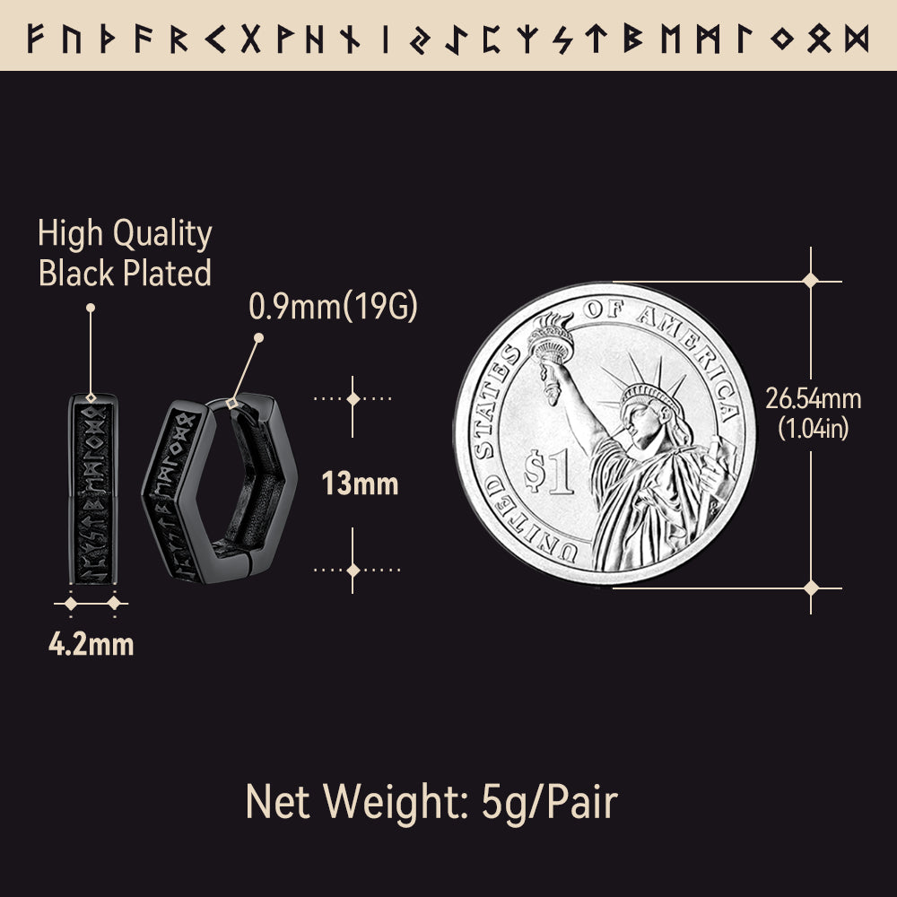 Viking Hexagon Runes Hoop Earrings for
