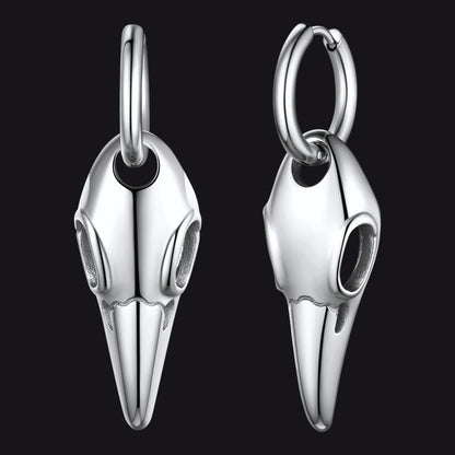 Gothic Raven Skull Dangle Hoop Earrings for