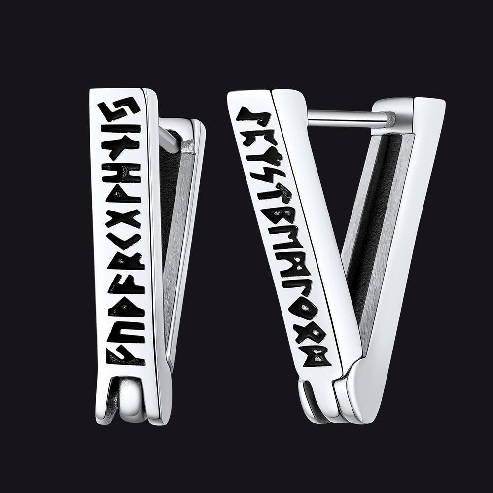 Triangle Huggie Hoop Earrings With Viking Runes for