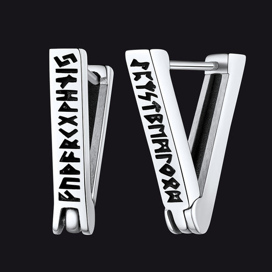 Triangle Huggie Hoop Earrings With Viking Runes for