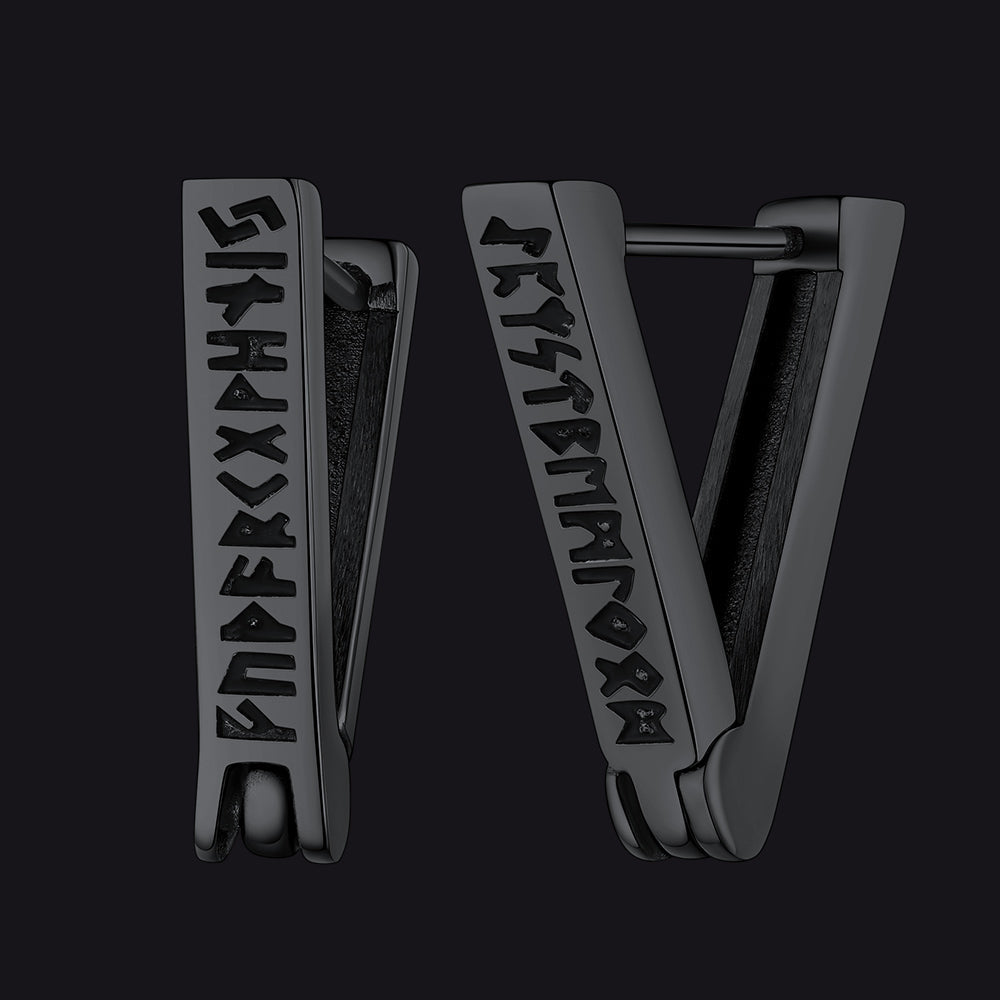 Norse Viking Runes Hoop Huggie Earrings for