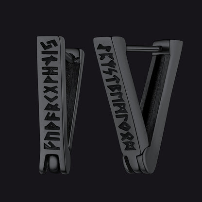 Triangle Huggie Hoop Earrings With Viking Runes for