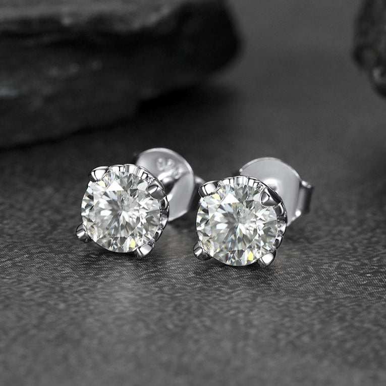 1ct Moissanite Round Cut Diamond Stud Earrings for in 925 Sterling Silver