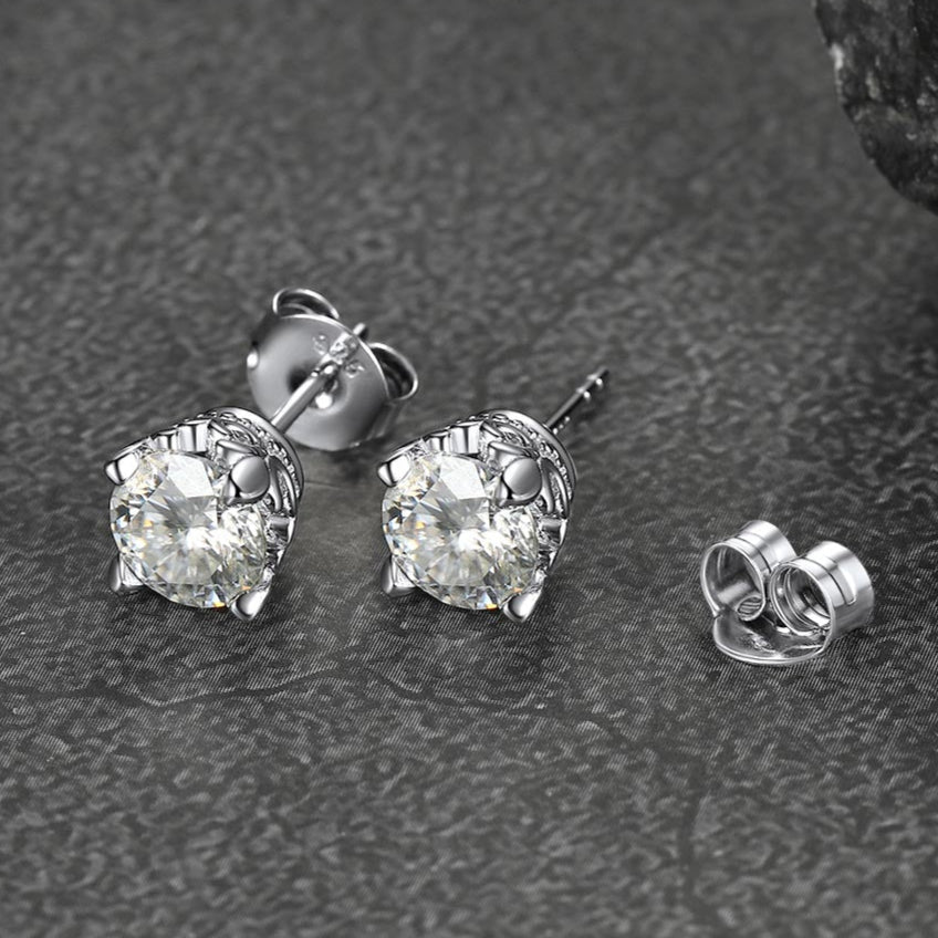 1ct Moissanite Round Cut Diamond Stud Earrings for in 925 Sterling Silver