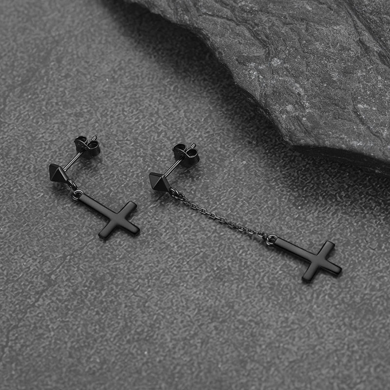 Sterling Silver Inverted Cross Dangling Stud Earrings for