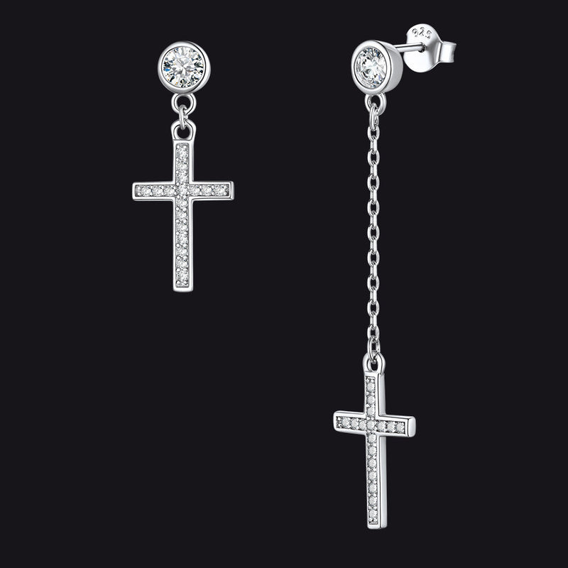 Christian Cz Hanging Dangling Cross Earrings for