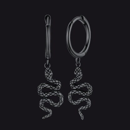 Sterling Silver Snake Dangle Hoop Earrings for