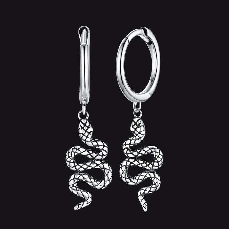 Sterling Silver Snake Dangle Hoop Earrings for