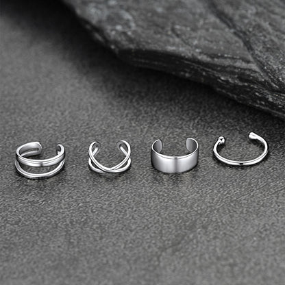 925 Sterling Silver Ear Cuff Non-piercing Earrings Set 4 Pairs