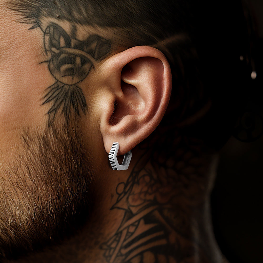 Roman Numerals Hexagon Hoop Earrings for