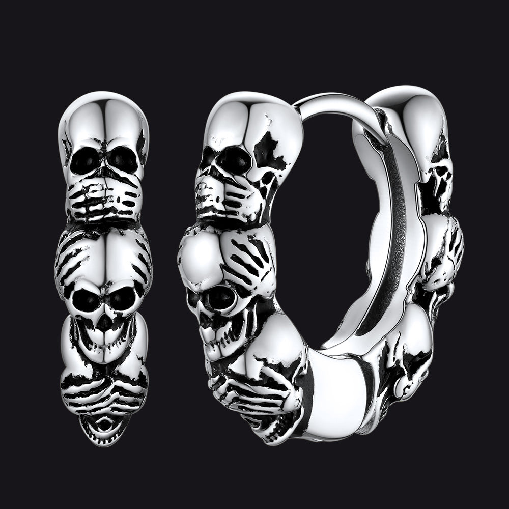 Sterling Silver Skulls Hoop Huugie Earrings for