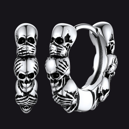 Sterling Silver Skulls Hoop Huugie Earrings for