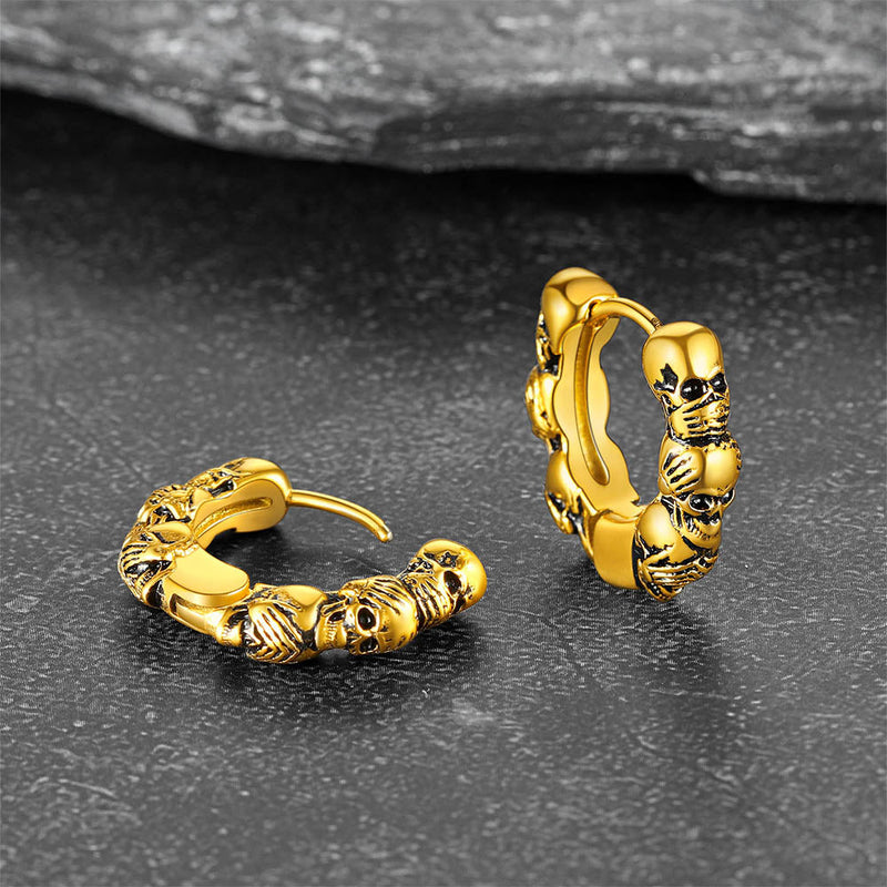 Sterling Silver Skulls Hoop Huugie Earrings for