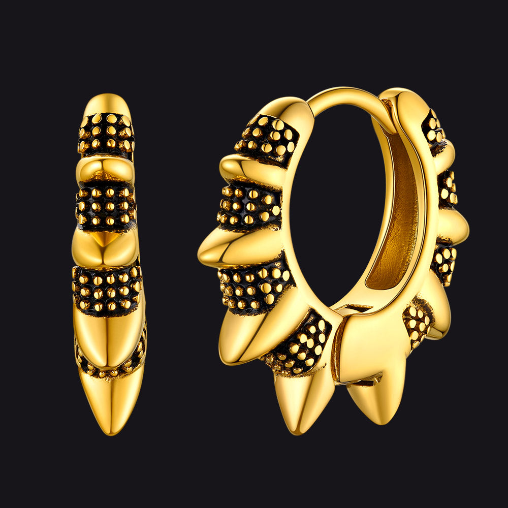 Punk Spikes and Rivets Huggie Hoop Earrings Piercing for
