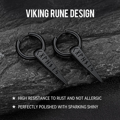 Norse Viking Runes Dangle Hoop Earrings for