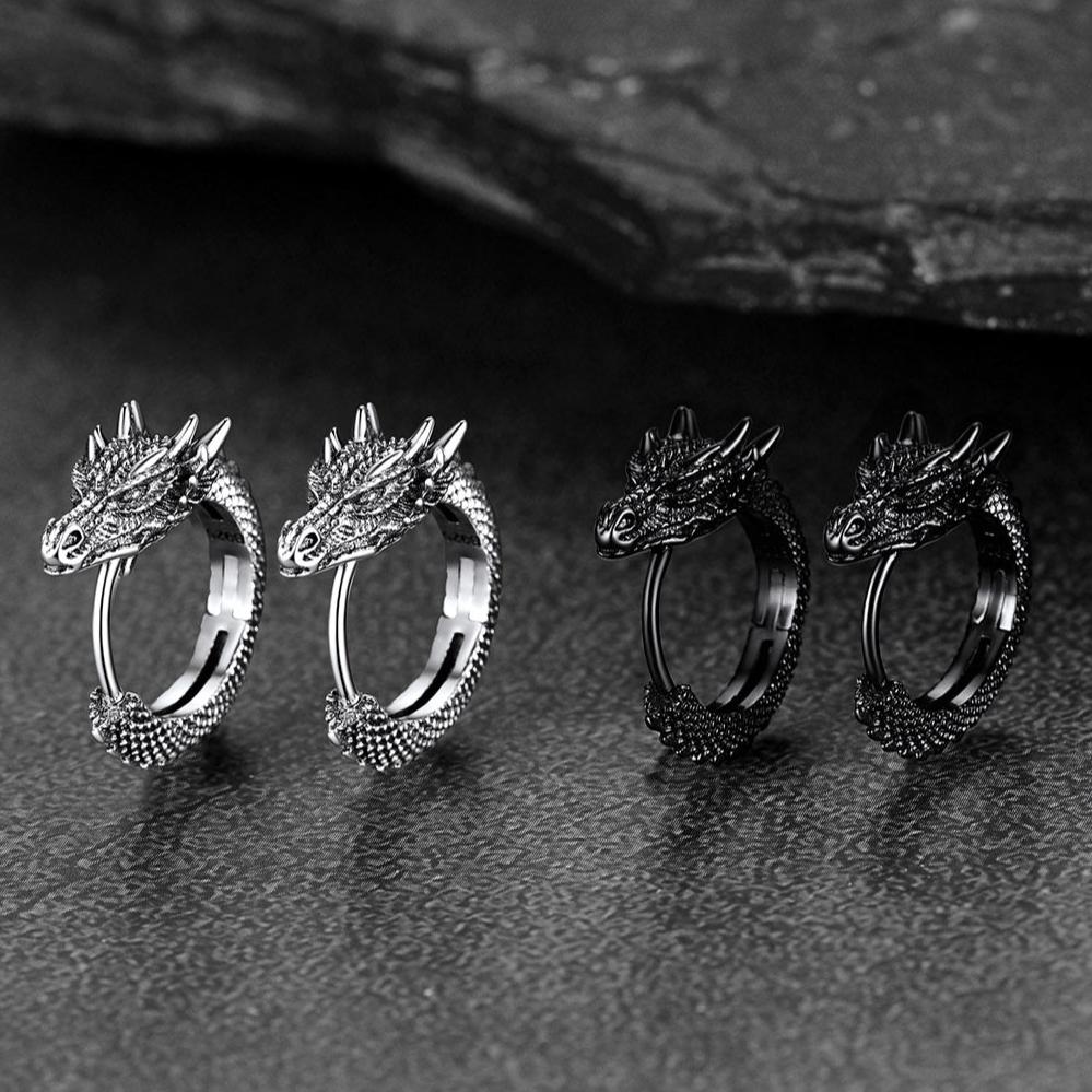 Punk Small Dragon Hoop Earrings for