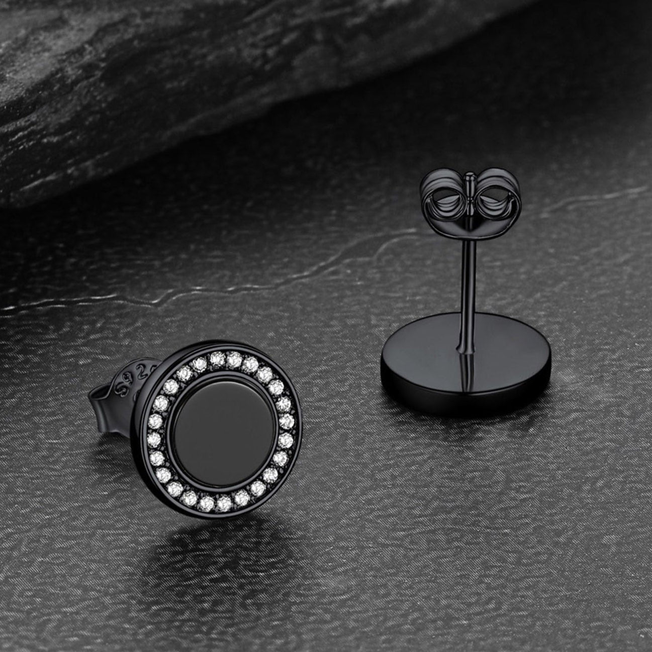 Black Onyx Diamond Stud Earrings for Sterling Silver