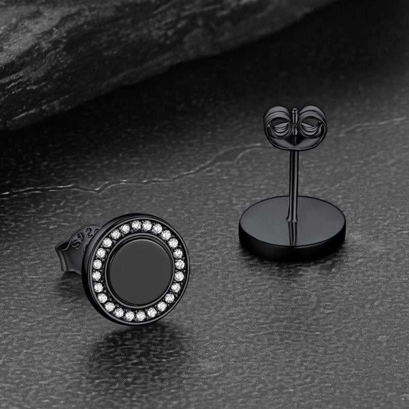 Black Onyx Diamond Stud Earrings for Sterling Silver