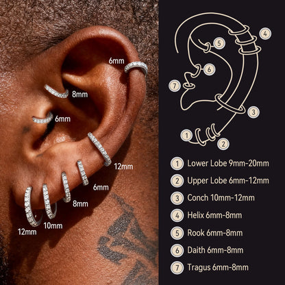 Sparkling Diamond Cartilage Huggie Hoop Earrings for in Sterling Silver