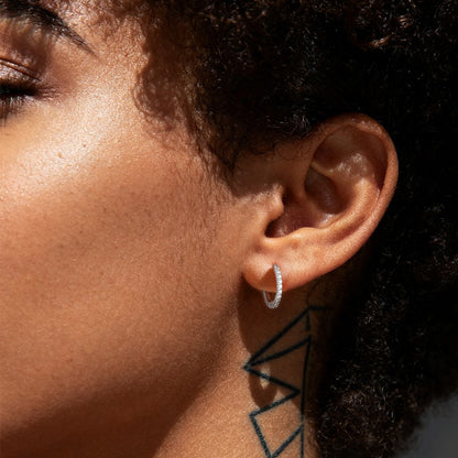 Sparkling Diamond Cartilage Huggie Hoop Earrings for in Sterling Silver