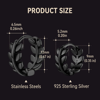 Sterling Silver Small Leaf Hoop Huggie Earrings for