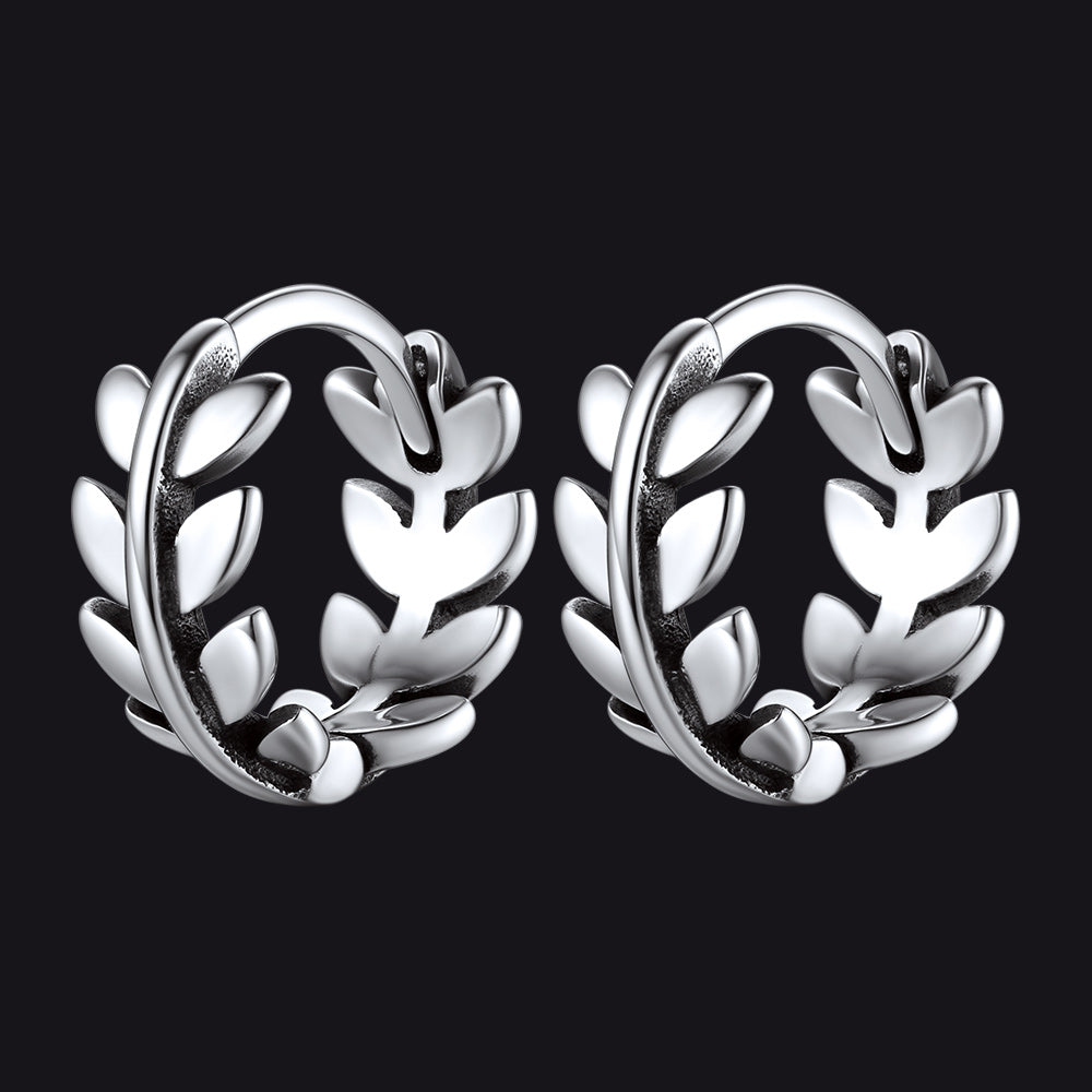 Sterling Silver Small Leaf Hoop Huggie Earrings for