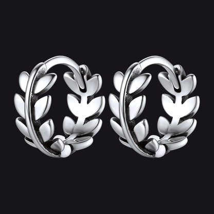 Sterling Silver Small Leaf Hoop Huggie Earrings for