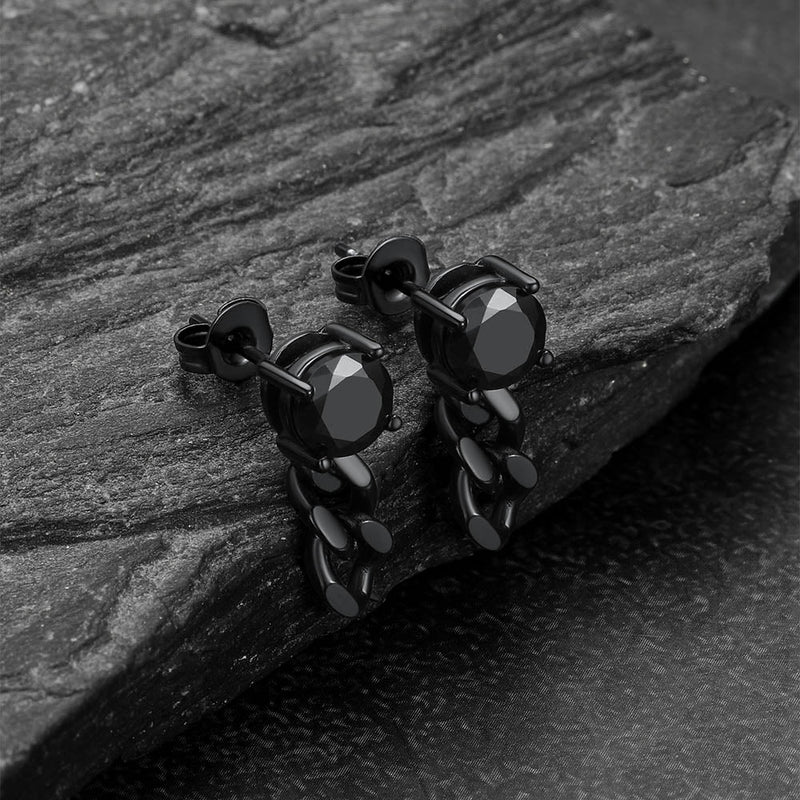 Black Cubic Zirconia Chain Link Dangle Stud Earrings for