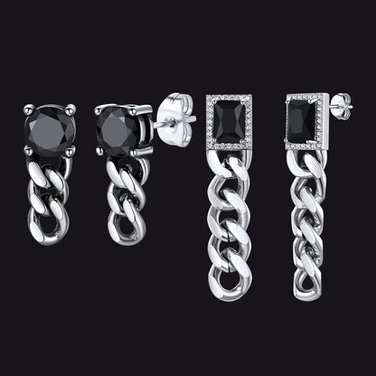 Black Cubic Zirconia Chain Link Dangle Stud Earrings for