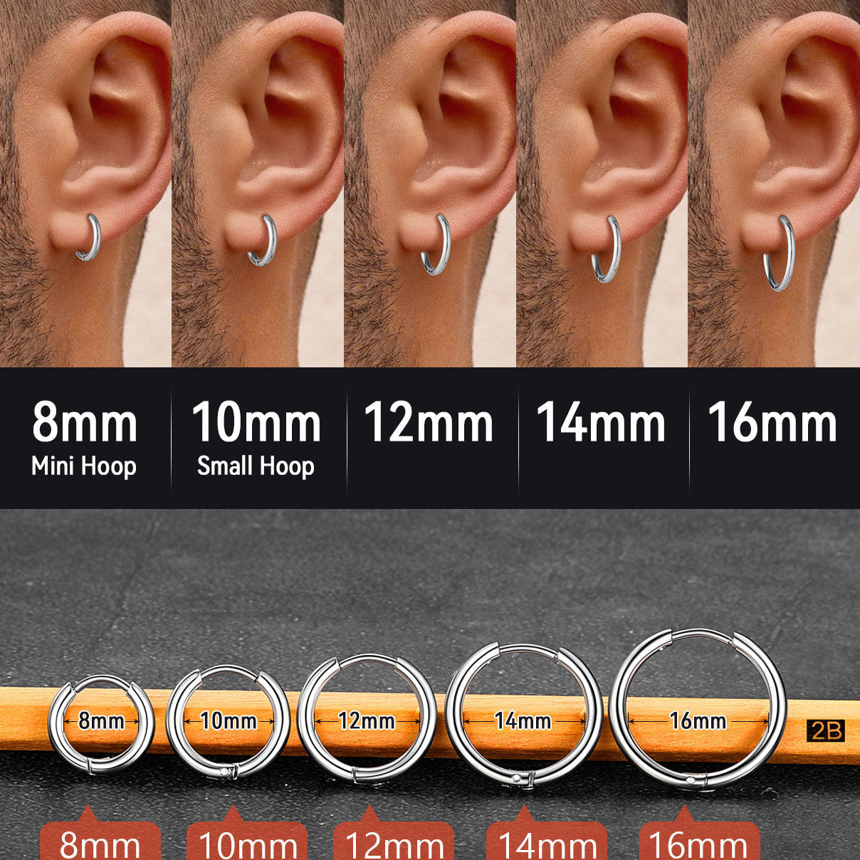 Stainless Steel Small Huggie Hoop Earrings for