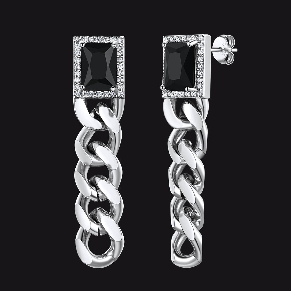 Black Cubic Zirconia Chain Link Dangle Stud Earrings for