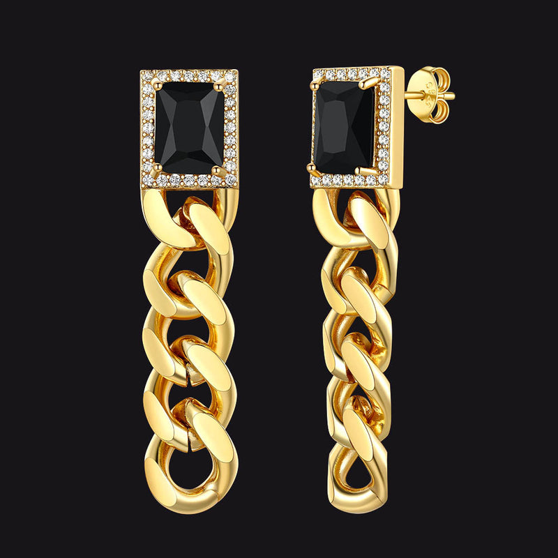 Black Cubic Zirconia Chain Link Dangle Stud Earrings for