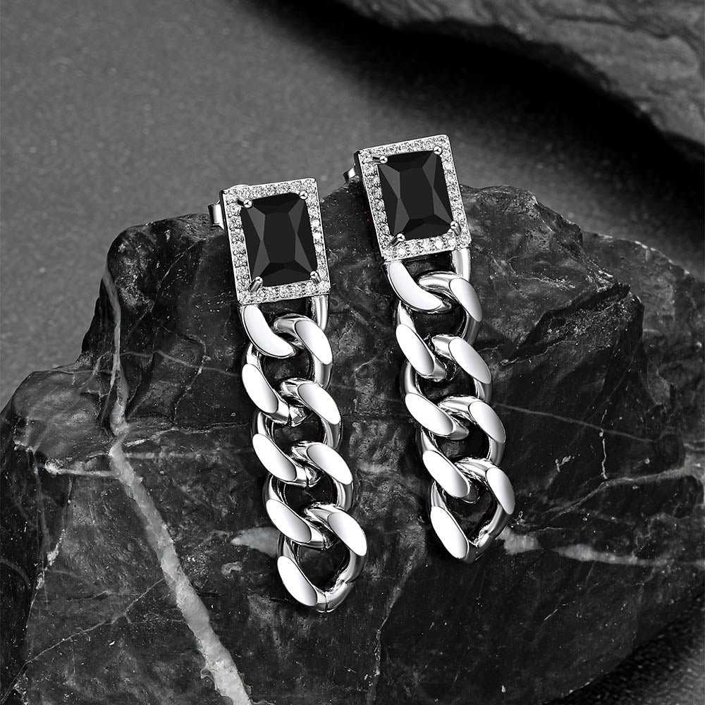 Black Cubic Zirconia Chain Drop Earrings With Gem for