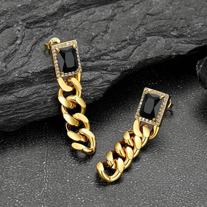 Black Cubic Zirconia Chain Drop Earrings With Gem for