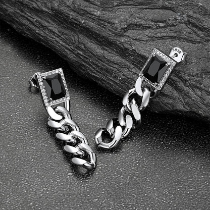 Black Cubic Zirconia Chain Drop Earrings With Gem for