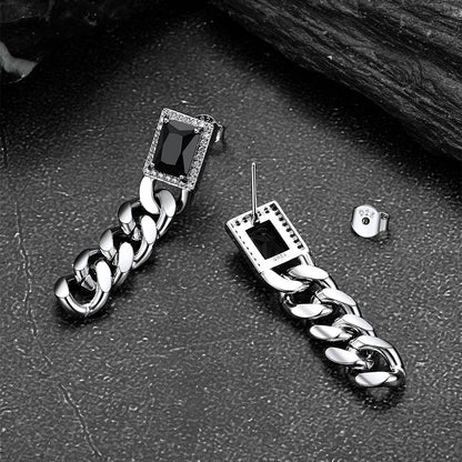 Black Cubic Zirconia Chain Drop Earrings With Gem for