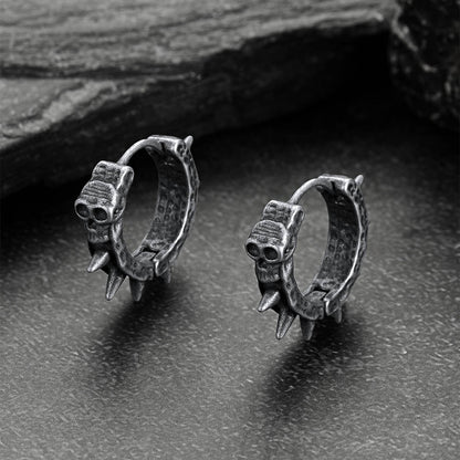 Gothic Skull Rivet Hoop Earrings for Halloween Gift