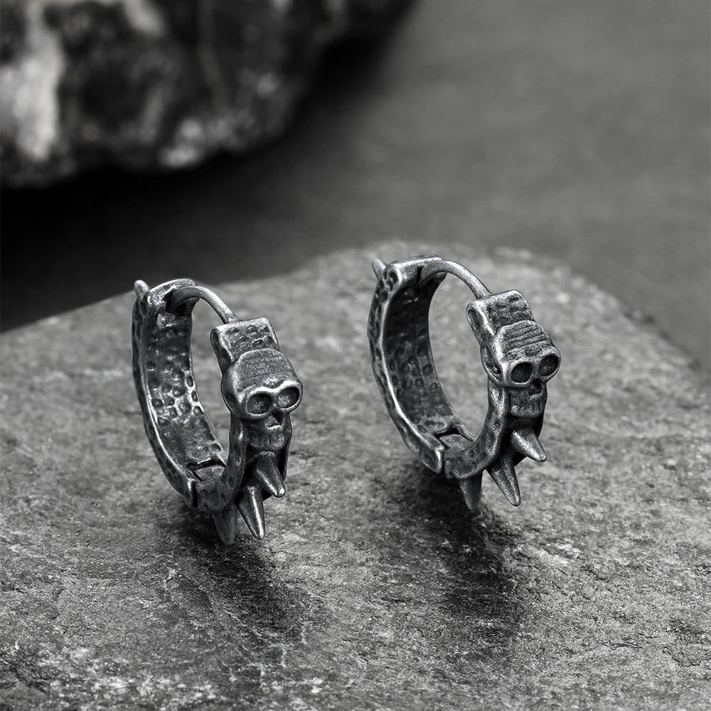 Gothic Skull Rivet Hoop Earrings for Halloween Gift