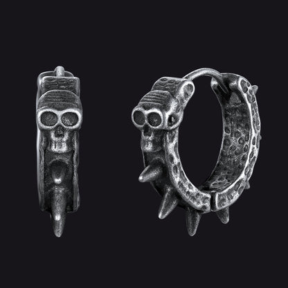 Gothic Skull Rivet Hoop Earrings for Halloween Gift